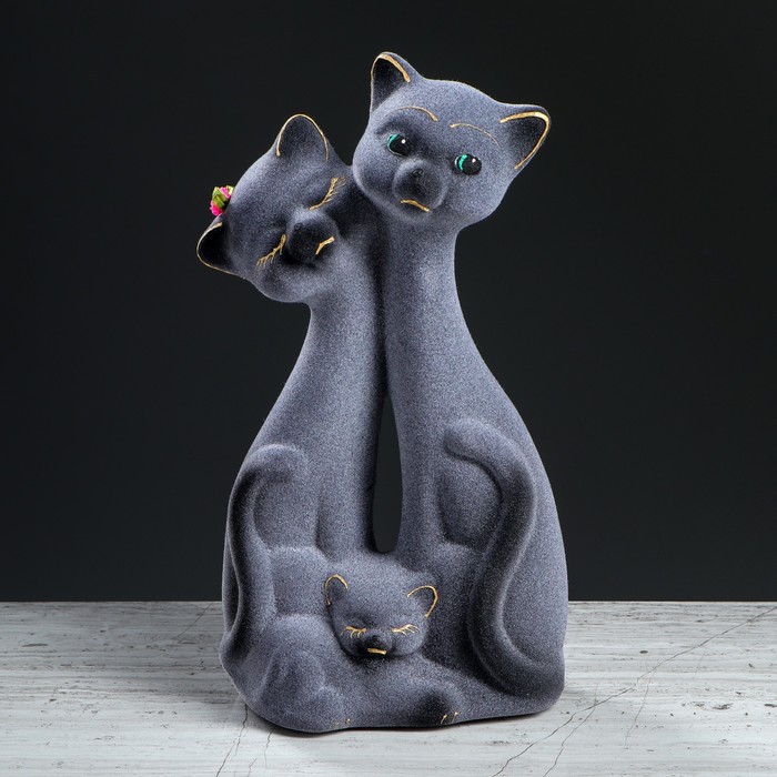 Копилка "Семейство котов" флок, серая