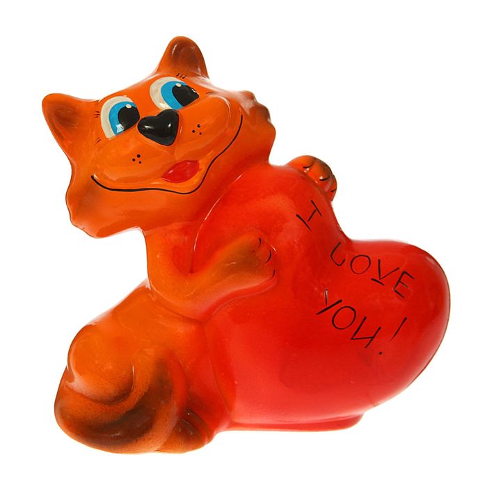 Копилка "Кот с сердечком" глянец, рыжая
