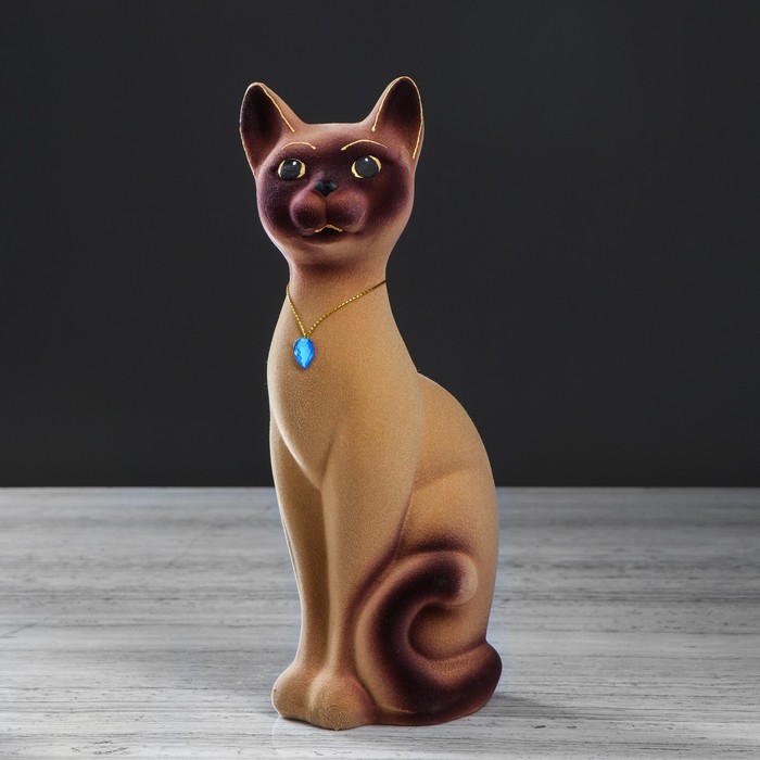 Копилка "Кот Кузя" малая, флок, бежевая