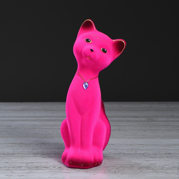 Копилка "Кот Матвей" малая, розовая, флок, микс