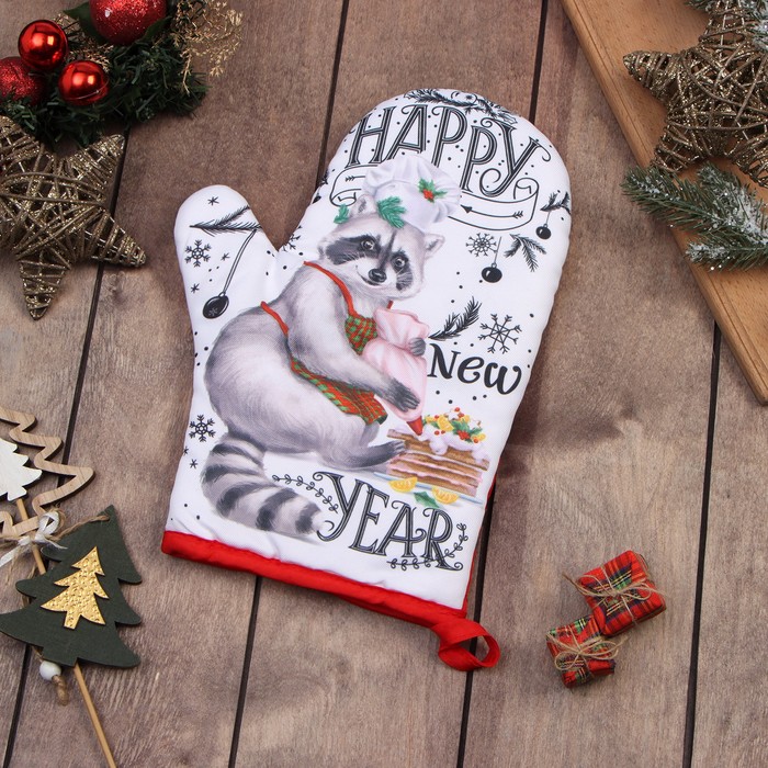 

Варежка-прихватка "Happy new year" 20х27см,100% п/э