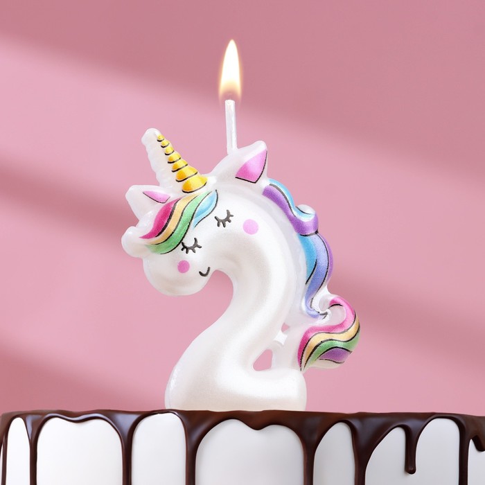 Свеча в торт Единорог, цифра 2, 12 см свеча в торт единорог цифра 1 6 см