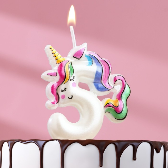Свеча в торт Единорог, цифра 5, 12 см свеча в торт единорог цифра 1 6 см