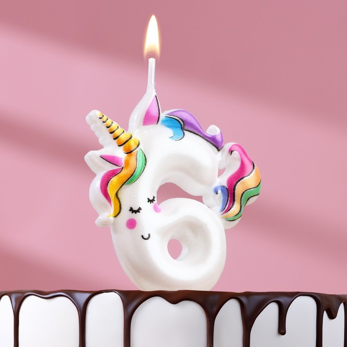 Свеча в торт Единорог, цифра 6, 12 см свеча в торт единорог цифра 1 6 см