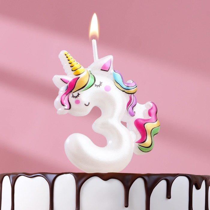Свеча в торт Единорог, цифра 3, 12 см свеча в торт цифра 3 с шарами