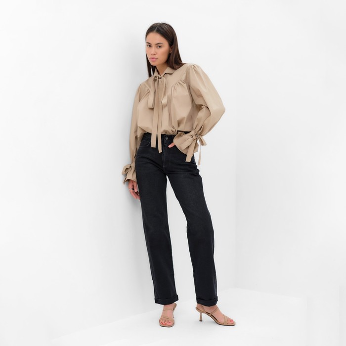 фото Рубашка женская с лентами mist, размер 44, бежевый