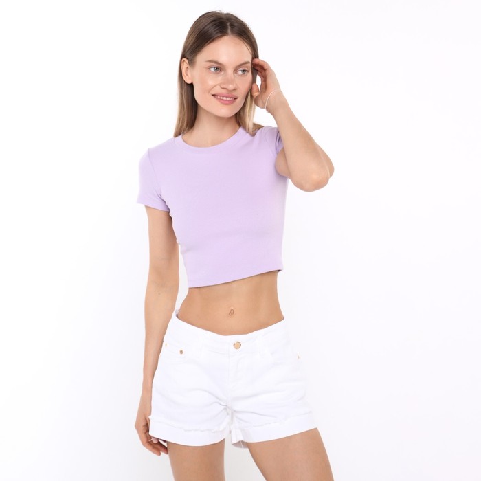 Футболка женская укороченная, цвет лаванда, размер 46 (L) футболка женская укороченная цвет лаванда размер 46 l