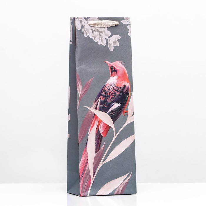 пакет подарочный под бутылку листопад 12 х 36 х 8 5 см Пакет подарочный под бутылку «Pink Bird» 12 х 36 х 8,5 см