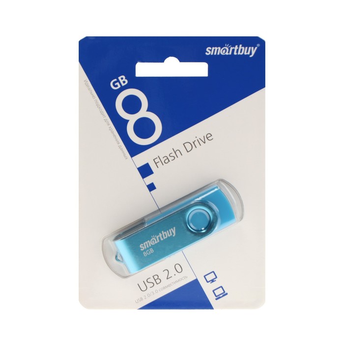 Флешка Smartbuy Twist, 8 Гб, USB 2.0, чт до 25 Мб/с, зап до 15 Мб/с, синяя флешка twist color зеленая 8 гб