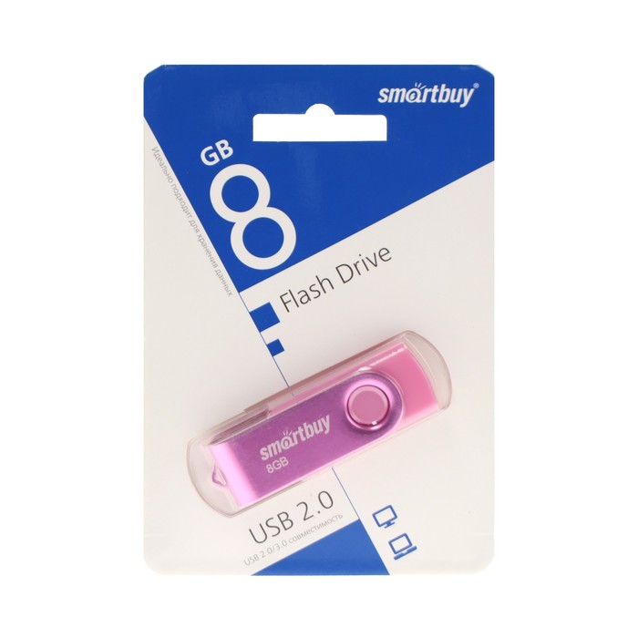 Флешка Smartbuy Twist, 8 Гб, USB 2.0, чт до 25 Мб/с, зап до 15 Мб/с, розовая флешка twist color желтая с синим 8 гб