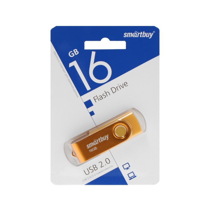 Флешка Smartbuy Twist, 16 Гб, USB 2.0, чт до 25 Мб/с, зап до 15 Мб/с, желтая флешка twist color желтая с синим 8 гб