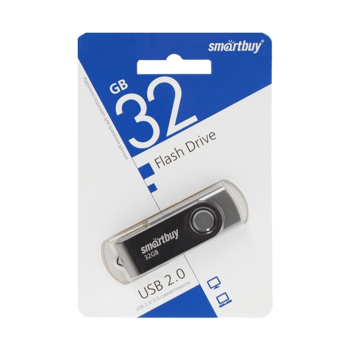 

Флешка Smartbuy Twist, 32 Гб, USB 2.0, чт до 25 Мб/с, зап до 15 Мб/с, черная