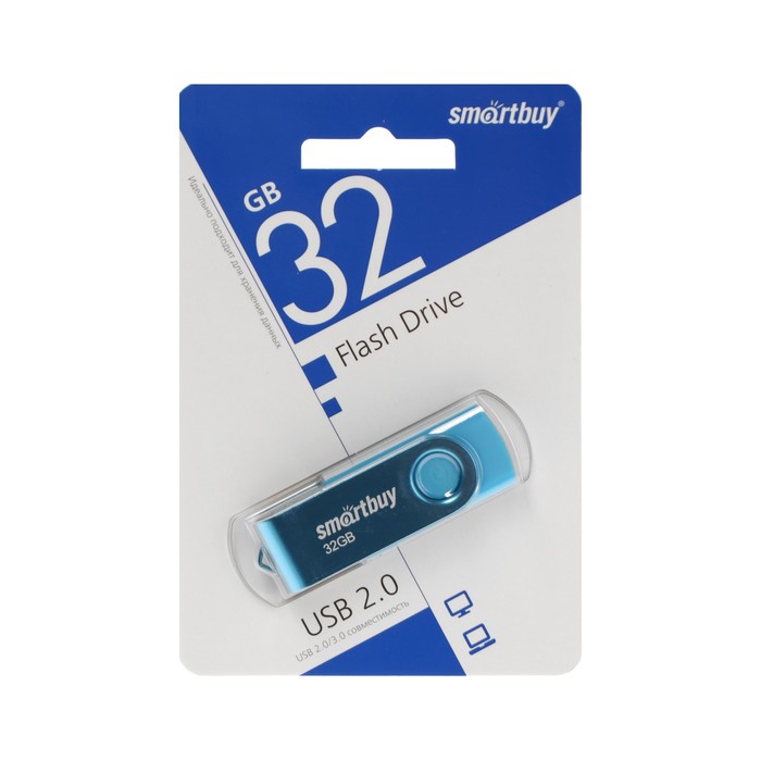 Флешка Smartbuy Twist, 32 Гб, USB 2.0, чт до 25 Мб/с, зап до 15 Мб/с, синяя флешка twist color синяя с белым 16 гб