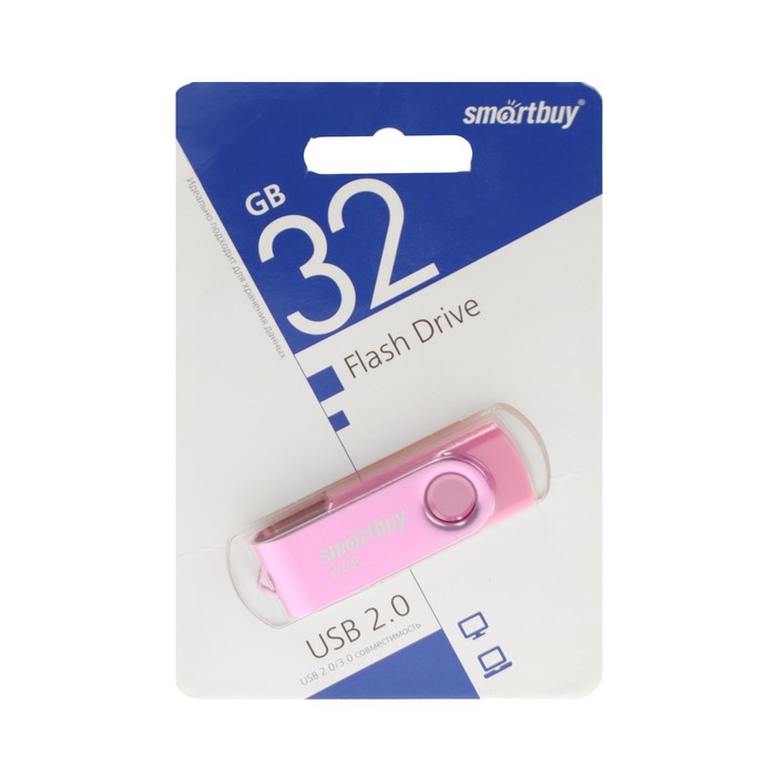 

Флешка Smartbuy Twist, 32 Гб, USB 2.0, чт до 25 Мб/с, зап до 15 Мб/с, розовая