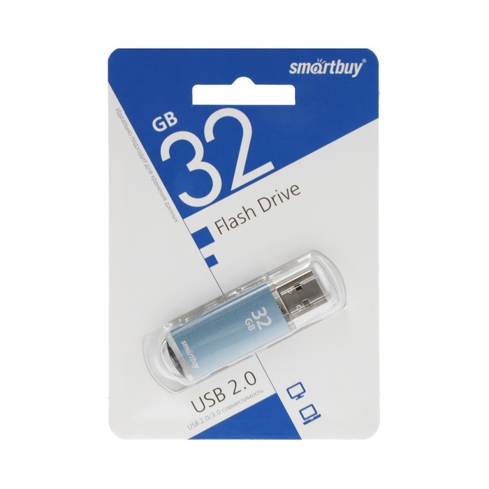 

Флешка Smartbuy V-Cut, 32 Гб, USB 2.0, чт до 25 Мб/с, зап до 15 Мб/с, синяя