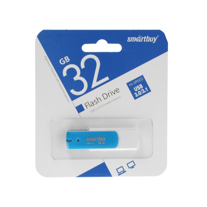 

Флешка Smartbuy Diamond, 32 Гб, USB 3.0, чт до 130 Мб/с, зап до 10 Мб/с, сине-белая