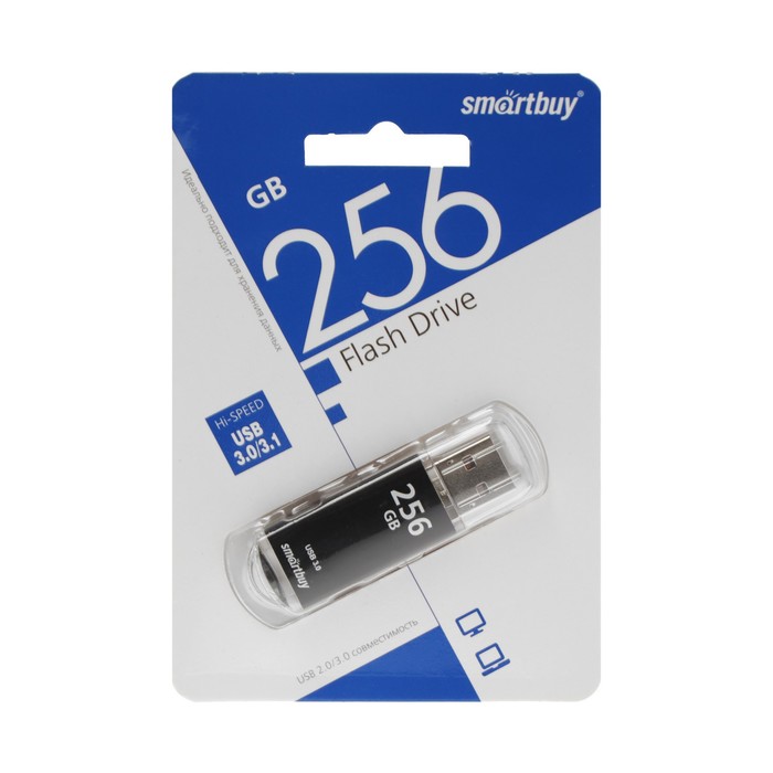 

Флешка Smartbuy V-Cut, 256 Гб, USB 3.0, чт до 75 Мб/с, зап до 25 Мб/с, черная