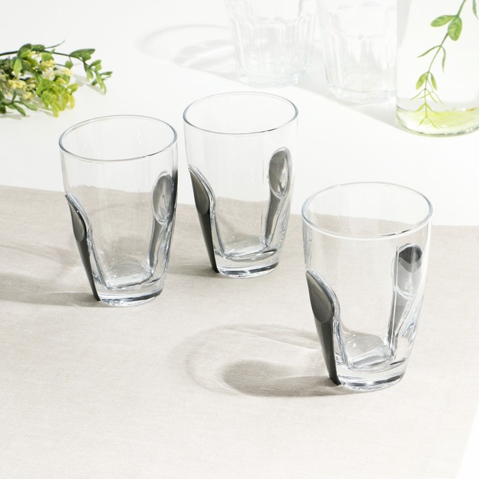 цена Набор стаканов стеклянный «Снэп», 260 мл, 3 шт, серый пластиковый аксессуар