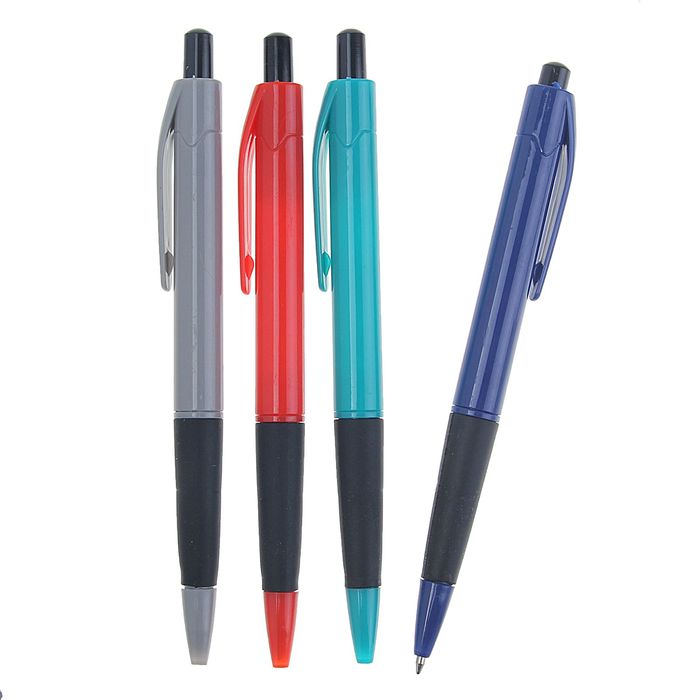 Ручка шариковая автоматическая с резиновым держателем МИКС "Классика" стержень синий