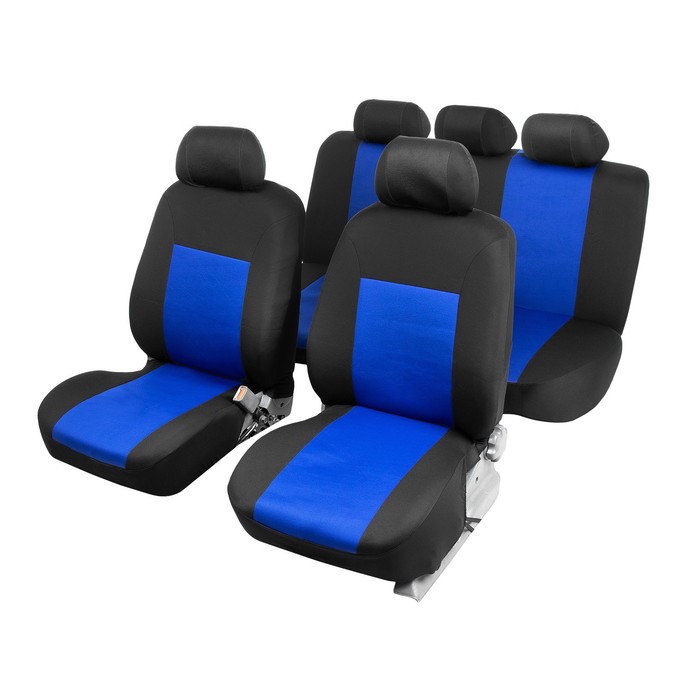 Чехлы на сиденья в автомобиль TORSO Premium, 11 предметов, синий фото