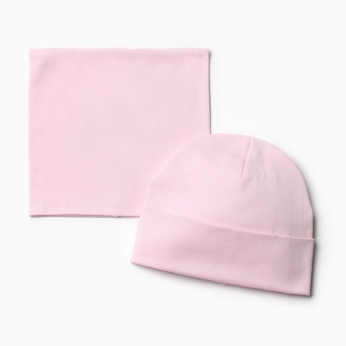 Комплект (шапка, снуд) для девочки, цвет светло-розовый, размер 50-52