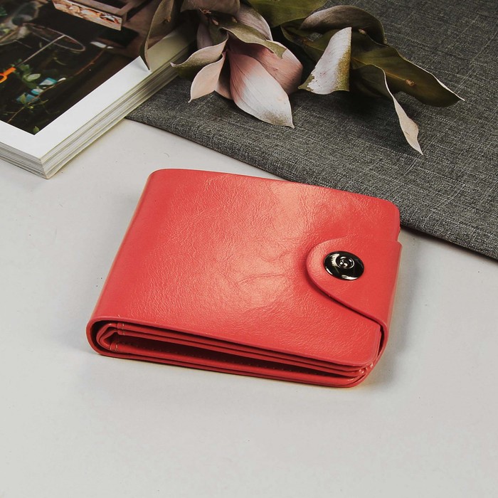 Кошелек женский на магнитной кнопке, 1 отдел, для карт, цвет розовый