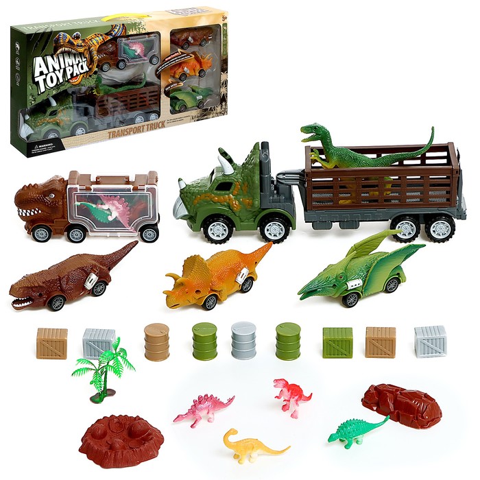 

Игровой набор DINO, в комплекте 2 грузовика и динозавры