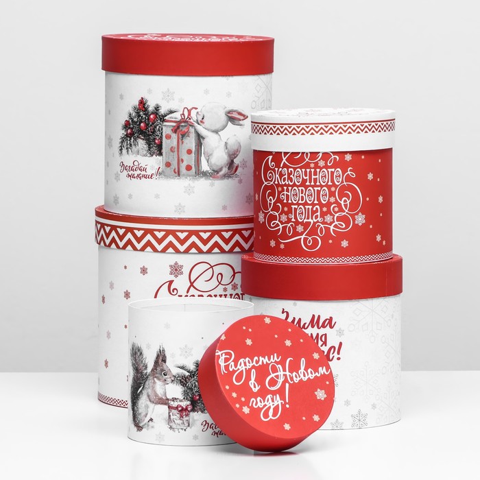 фото Набор шляпных коробок 5 в 1 «зима время чудес», 23 х 23 — 15 х 15 см upak land