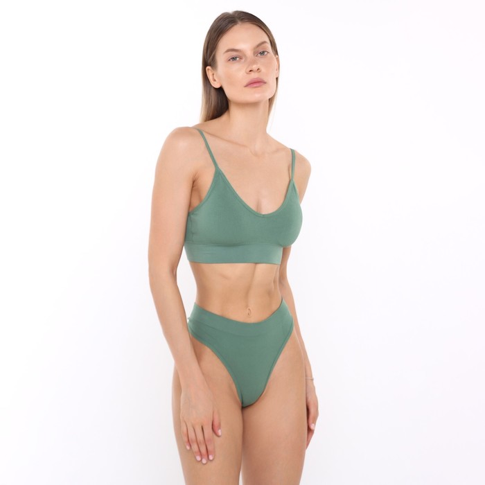 фото Комплект женский (топ, стринги), цвет зелёный, one size (42-46) white cotton