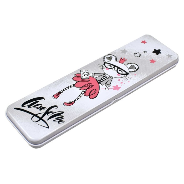 

Пенал-футляр металлический 20 х 5,6 х 1,5 см, Феникс "Мышка-модницв" серый 53880