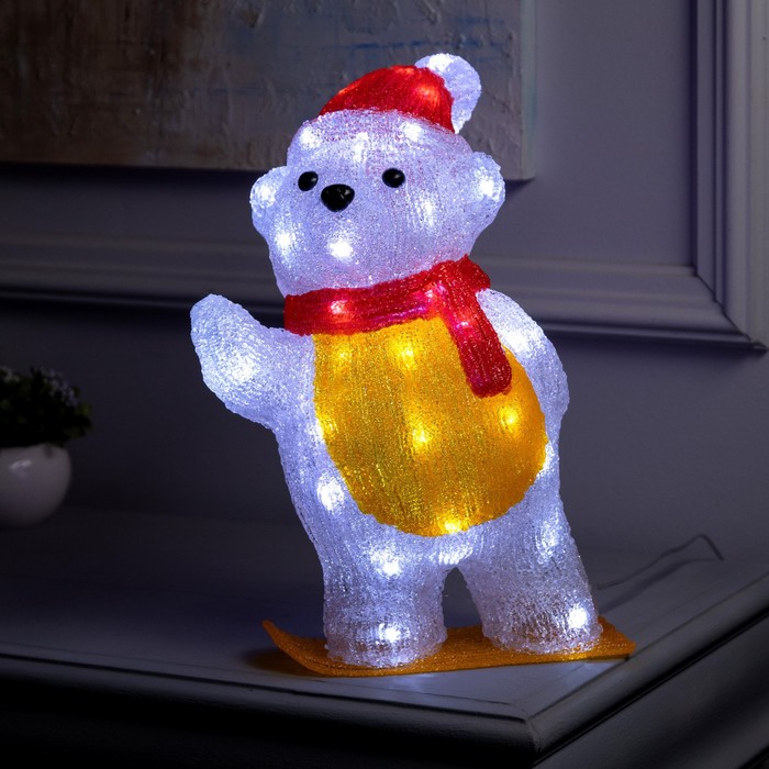 Светодиодная фигура «Мишка на доске» 25 × 35 × 19 см, акрил, 50 LED, 220 В, свечение белое светодиодная фигура мишка на доске 25 × 35 × 19 см акрил 50 led 220 в свечение белое