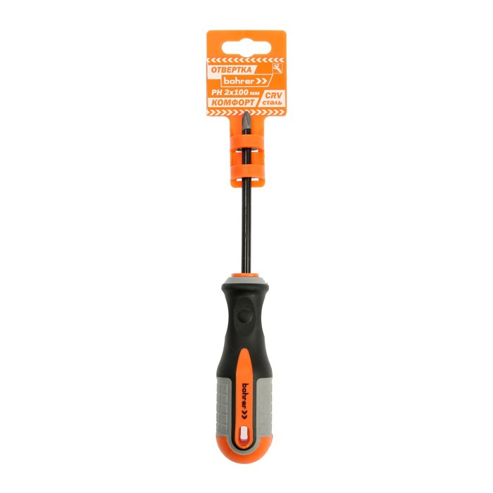 

Отвертка Bohrer Комфорт 42 232 100, с магнитом, сталь CrV, 3К рукоятка, PH2 х 100 мм