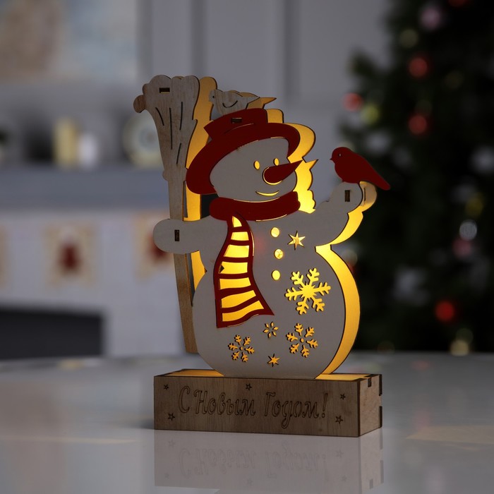 

Светодиодная фигура «Снеговик» 16.5 × 20 × 5 см, дерево, батарейки LR1130х3, свечение тёплое белое