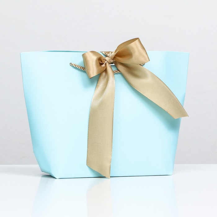 Пакет подарочный с лентой 19 х 20 х 9 см Голубой пакет подарочный с лентой бирюзовый 37 х 25 х 11 см