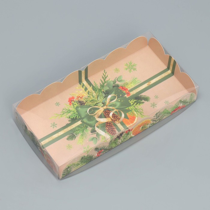 

Коробка для кондитерских изделий с PVC крышкой «Мандарины и хвоя», 10.5 × 21 × 3 см