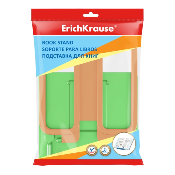 фото Подставка для книг с держателем erichkrause base, neon solid, пластиковая, зеленая с оранжевым