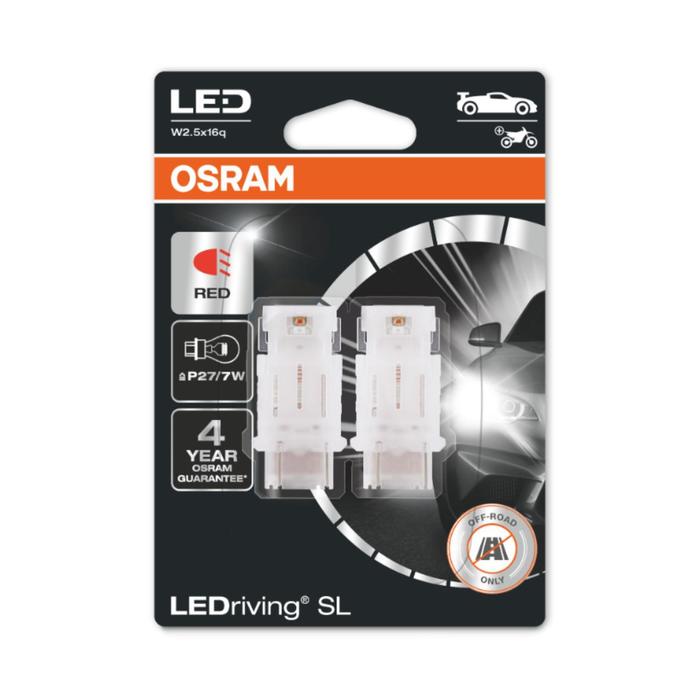 

Лампа Osram P27/7W 12 В, LED (W2,5x16d) 1.4W Red LEDriving SL, блистер 2 шт 3157DRP-02B
