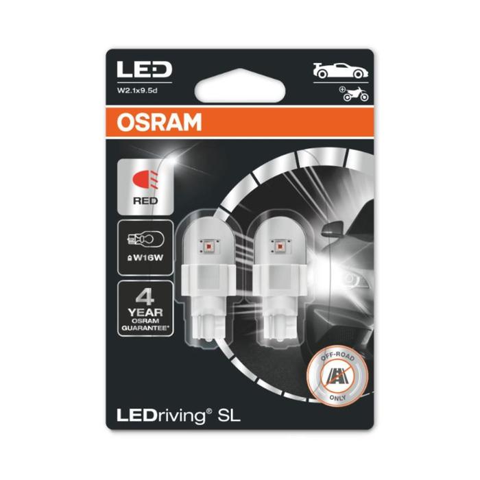 

Лампа Osram W16W 12 В, LED (W2,1x9,5d) 1.4W Red LEDriving SL, блистер 2 шт 921DRP-02B