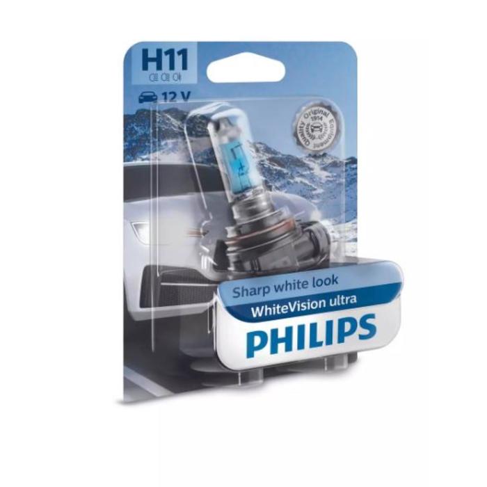 Лампа Philips H11 12 В, 55W (PGJ19-2) (+60%) WhiteVision ultra , блистер 1 шт, 12362WVUB1 лампа philips h11 12 в 55w pgj19 2 150% x treme vision pro150 блистер 1 шт 12362xvpb1 68593