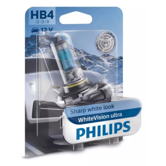 Лампа Philips HB4 12 В, 51W (P22d) (+60% вид.) WhiteVision ultra , блистер 1 шт, 9006WVUB1