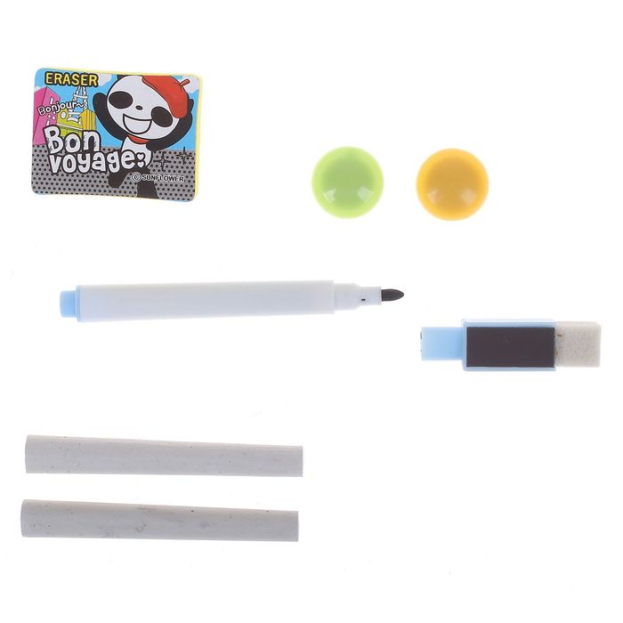 Доска магнитная двухсторонняя с ручкой + 2 мелка, стиралка, маркер, 2 магнита, цвета МИКС