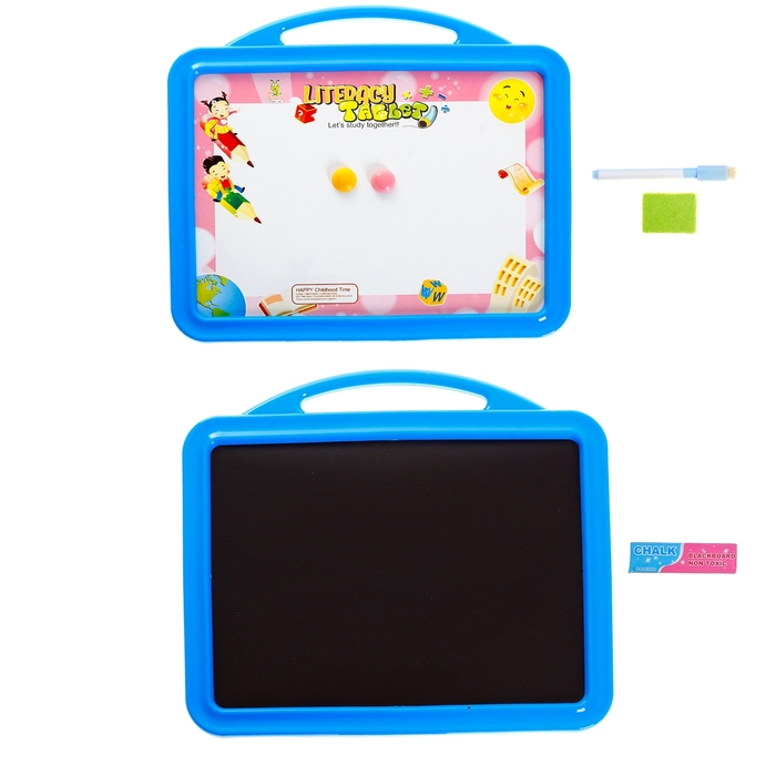 Доска магнитная двухсторонняя с ручкой + 2 мелка, стиралка, маркер, 2 магнита, цвета МИКС