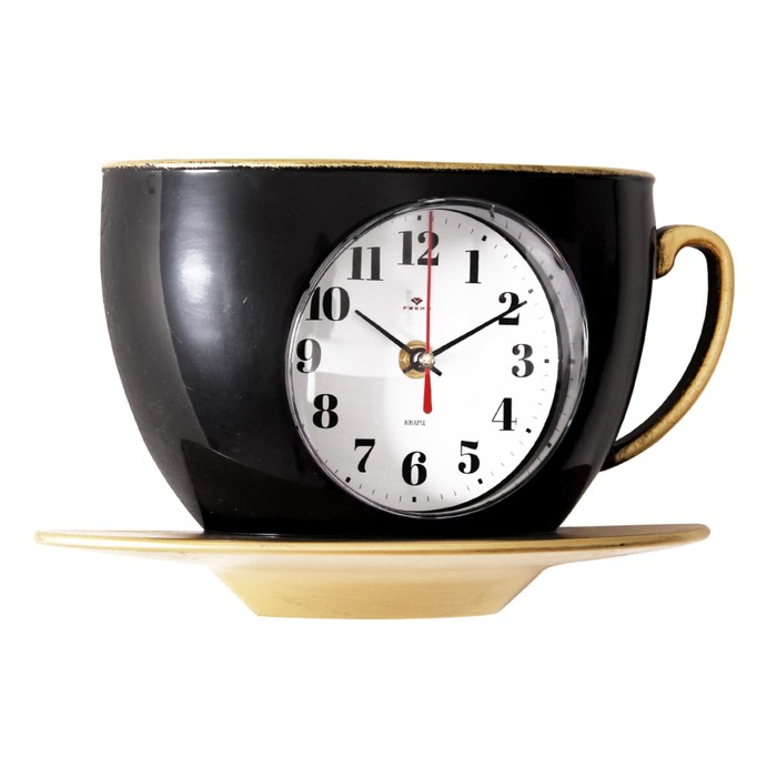 фото Часы настенные, интерьерные: кухня, "чашка", бесшумные, 28 х 17 см, черная рубин