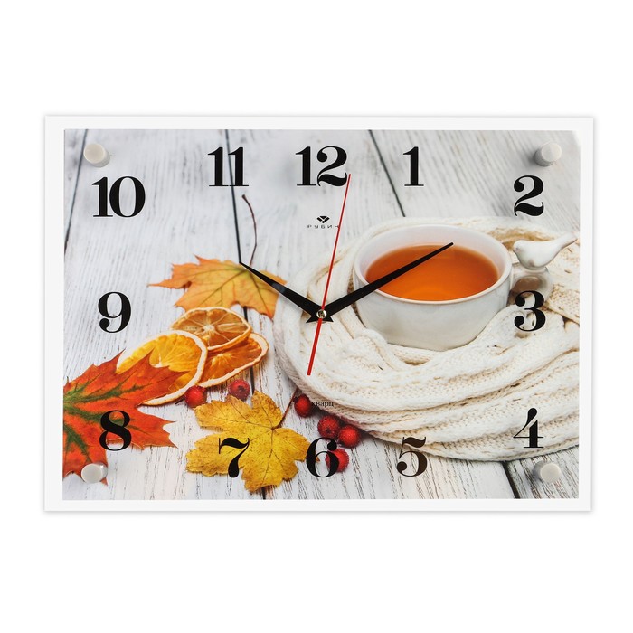 Часы настенные, интерьерные: Кухня, Чай на даче осенью, бесшумные, 30 х 40 см