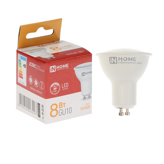 Лампа светодиодная IN HOME LED-JCDRC-VC, 8 Вт, 230 В, GU10, 3000 К, 720 Лм светодиодные inhome лампа светодиодная in home led свеча vc е14 8 вт 230 в 4000 к 720 лм