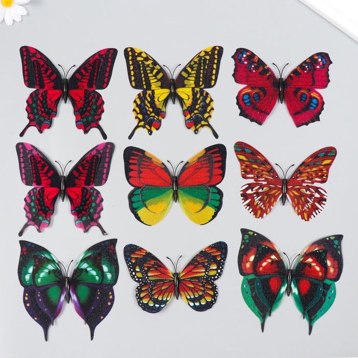 Магнит пластик Бабочка двойные крылья под текстиль блеск МИКС 8,5х12 см магнит пластик бабочки двойные крылья блеск светло зелёный набор 12 шт