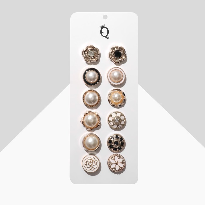 

Набор значков (12 шт.) «Пуговицы» кокетка, форма МИКС, цвет чёрно-белый в золоте