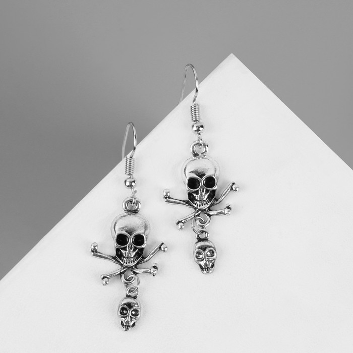 Серьги «Скелетончики», цвет чернёное серебро