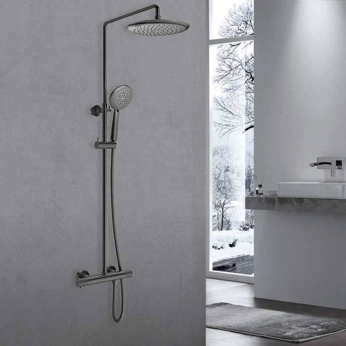 

Душевая система Vincea Desire VSFS-1D0TGM, термостат, тропический душ, вороненая сталь