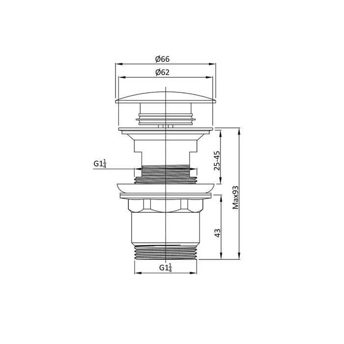 

Донный клапан Vincea DPU-1B01MB, G1 1/4", клик-клак, для раковин, с переливом, черный